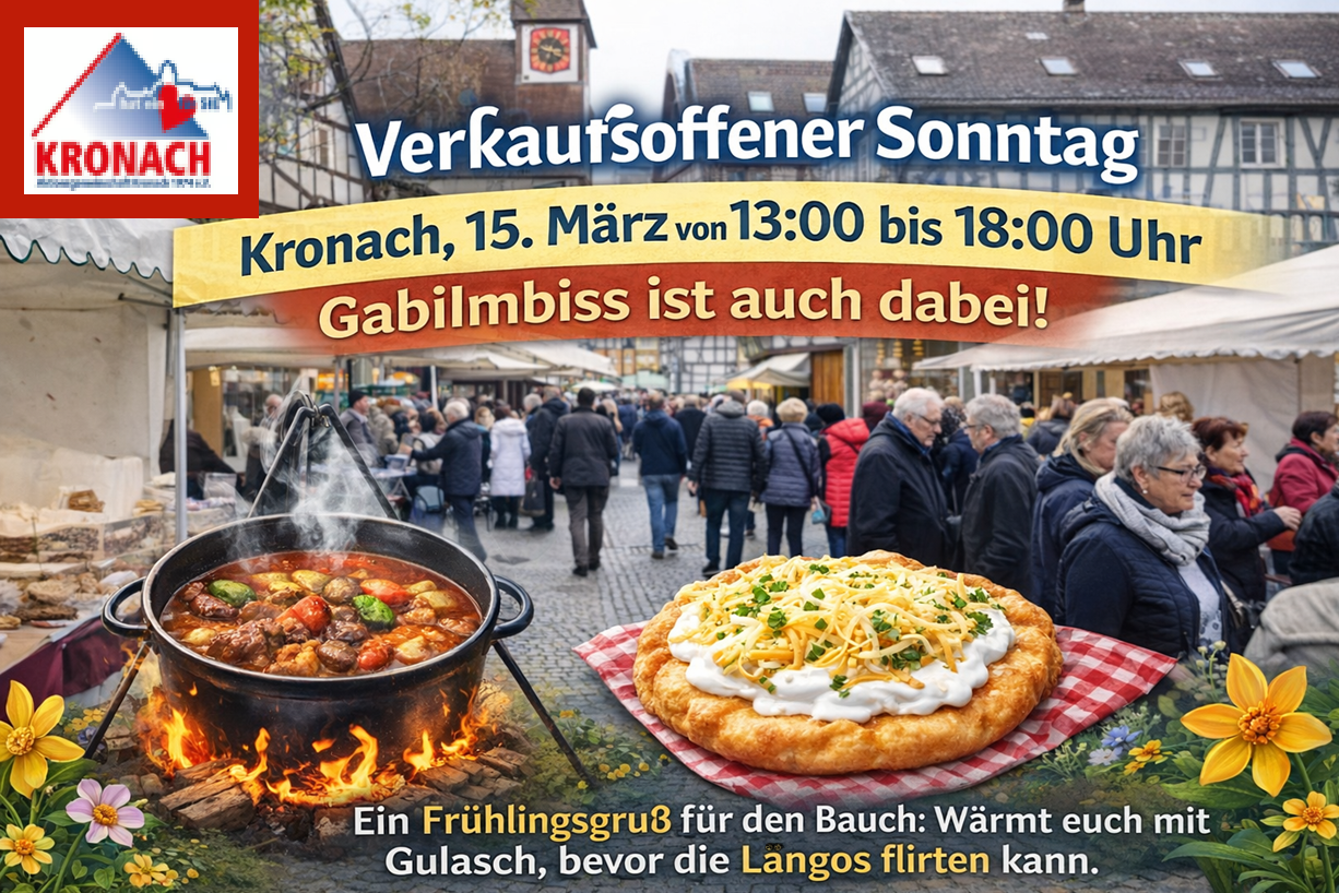 Plakat zum verkaufsoffenen Sonntag in Kronach – GabiImbiss ist dabei